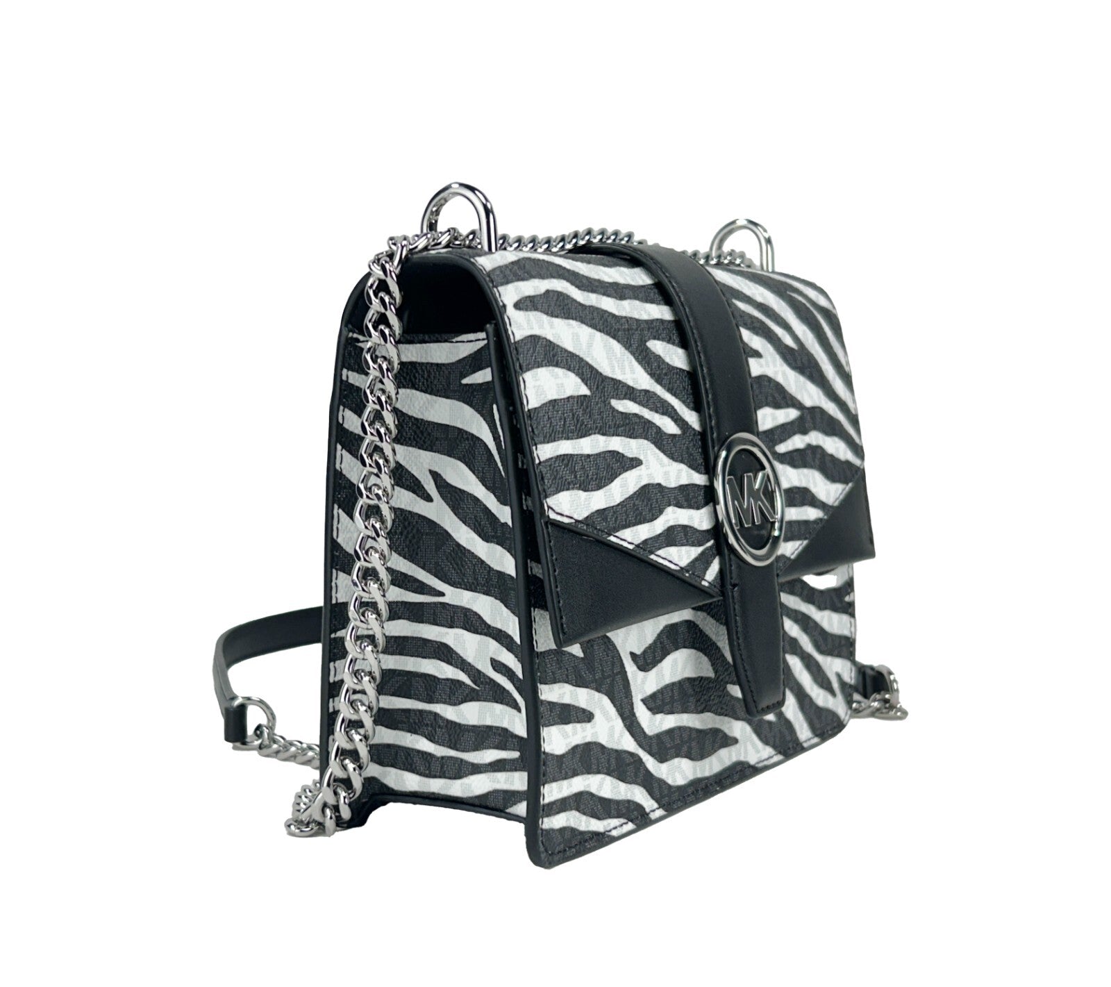 Michael Kors Greenwich Small Print Logo Crossbody Tote Chain Bag Black/White $498