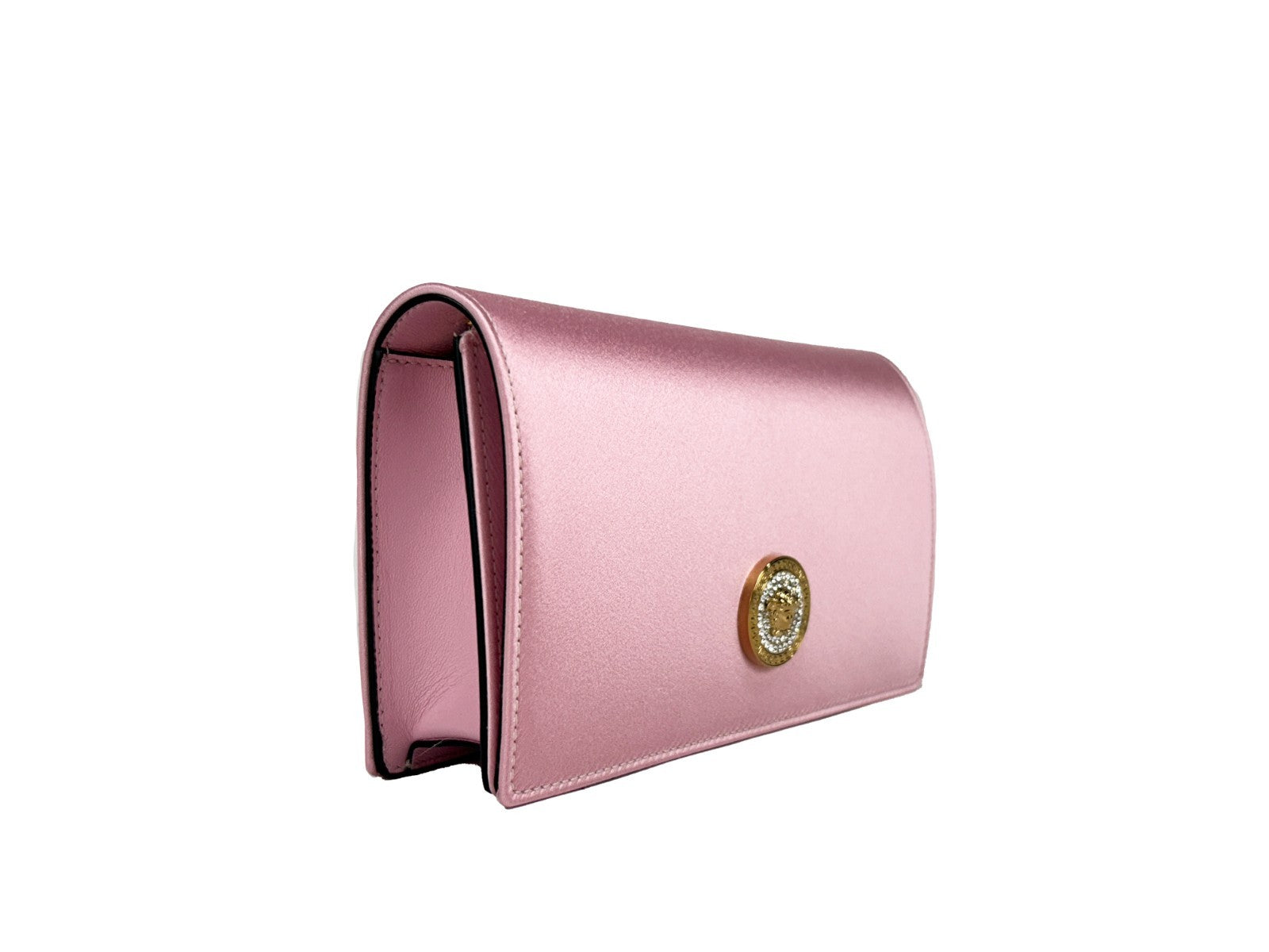 حقيبة يد كروس بودي صغيرة من الساتان مع سلسلة مزينة بكريستال ميدوسا من فيرساتشي