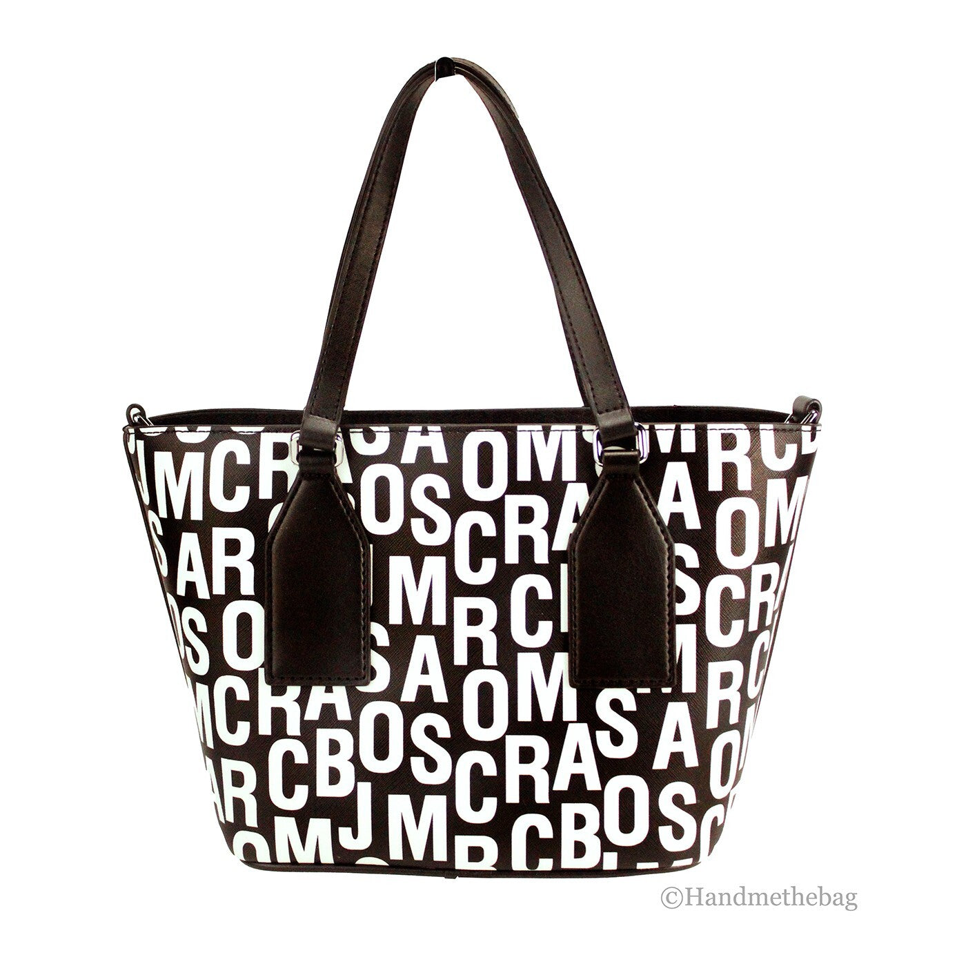 Marc Jacobs Small Black White Monogram Print Saffiano Leather Tote Crossbody Bag