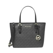 Michael Kors XS Carry All Jet Set Travel Womens Tote (BLACK SIG/GOLD)