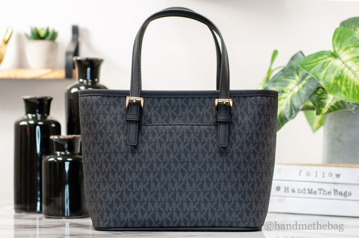 Michael Kors XS Carry All Jet Set Travel Womens Tote (BLACK SIG/GOLD)