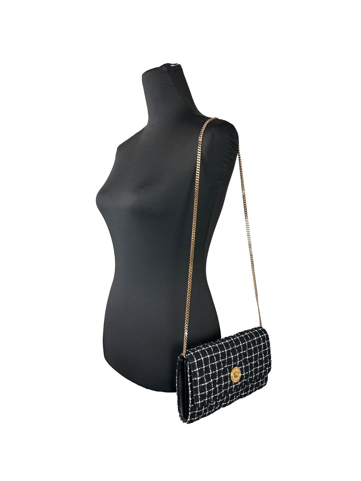 Versace Wallet On A Chain Fabric Black Crossbody Bag