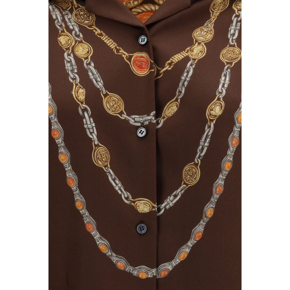 قميص فيرساتشي بني بنمط قماشي