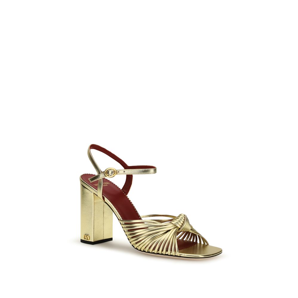 Valentino Garavani Gold Calf Leather Bos Taurus Platform Sandals