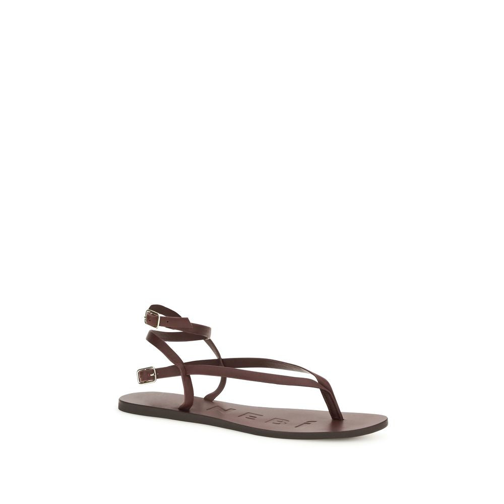 Manebi Brown Calf Leather Bos Taurus Flat Sandals