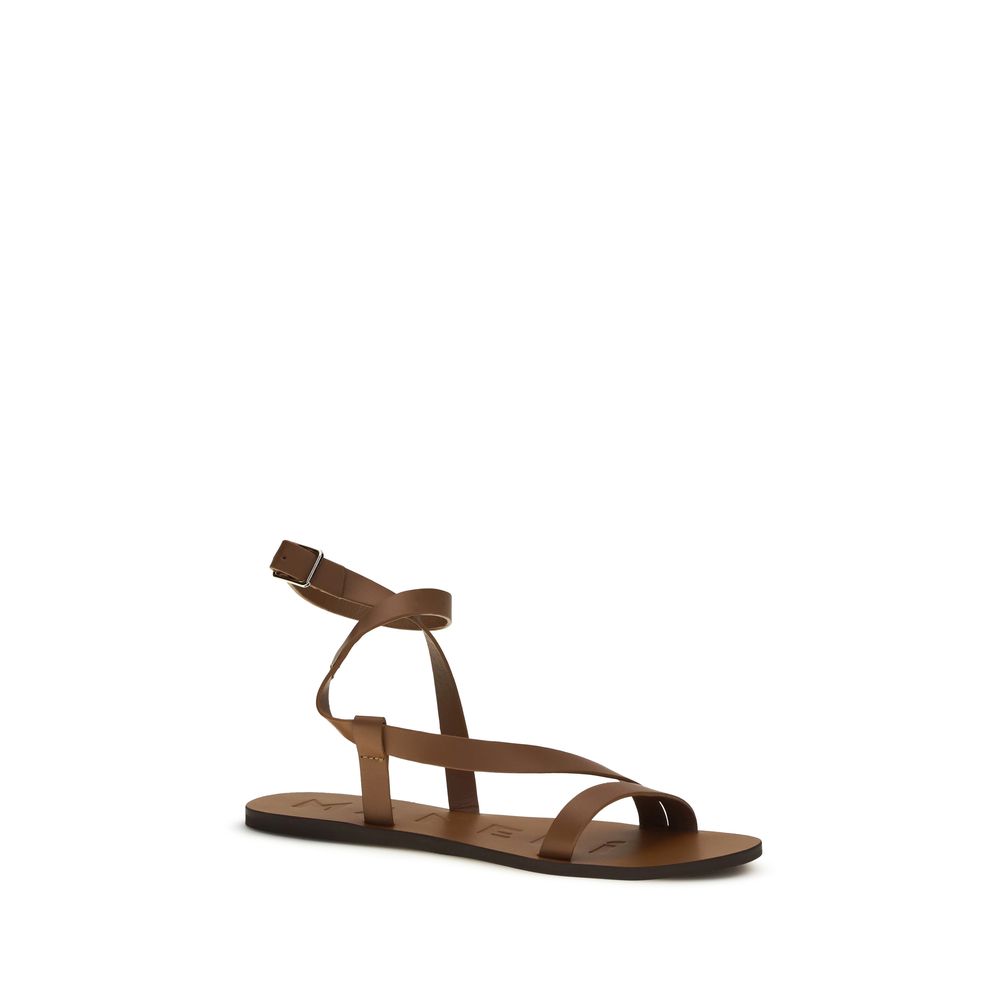 Manebi Brown Calf Leather Bos Taurus Flat Sandals