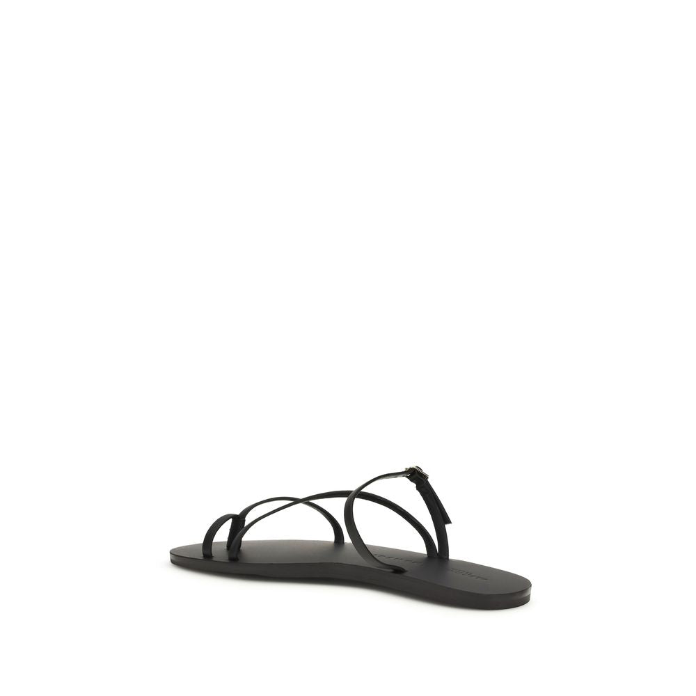 Manebi Black Calf Leather Bos Taurus Flat Sandals