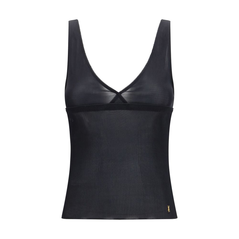 Saint Laurent Black Silk Sleeveles T-Shirt