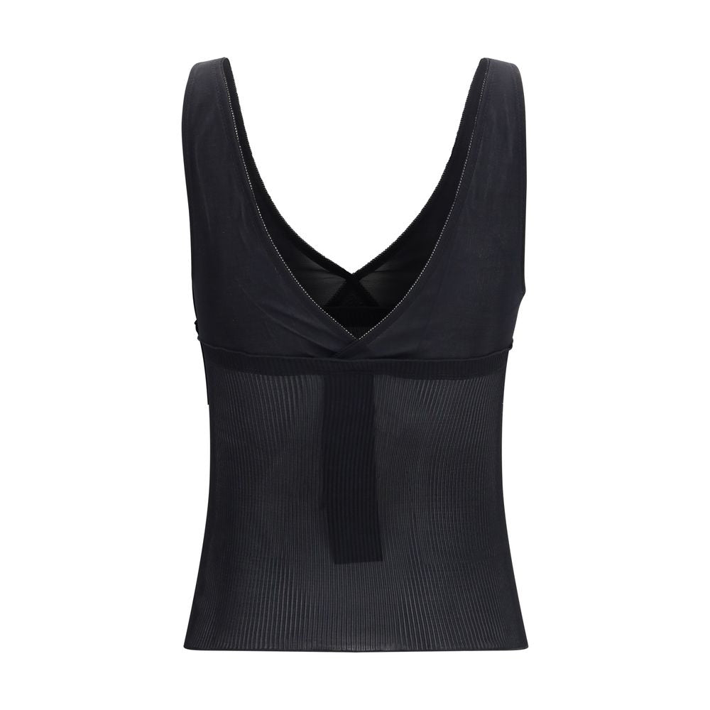 Saint Laurent Black Silk Sleeveles T-Shirt