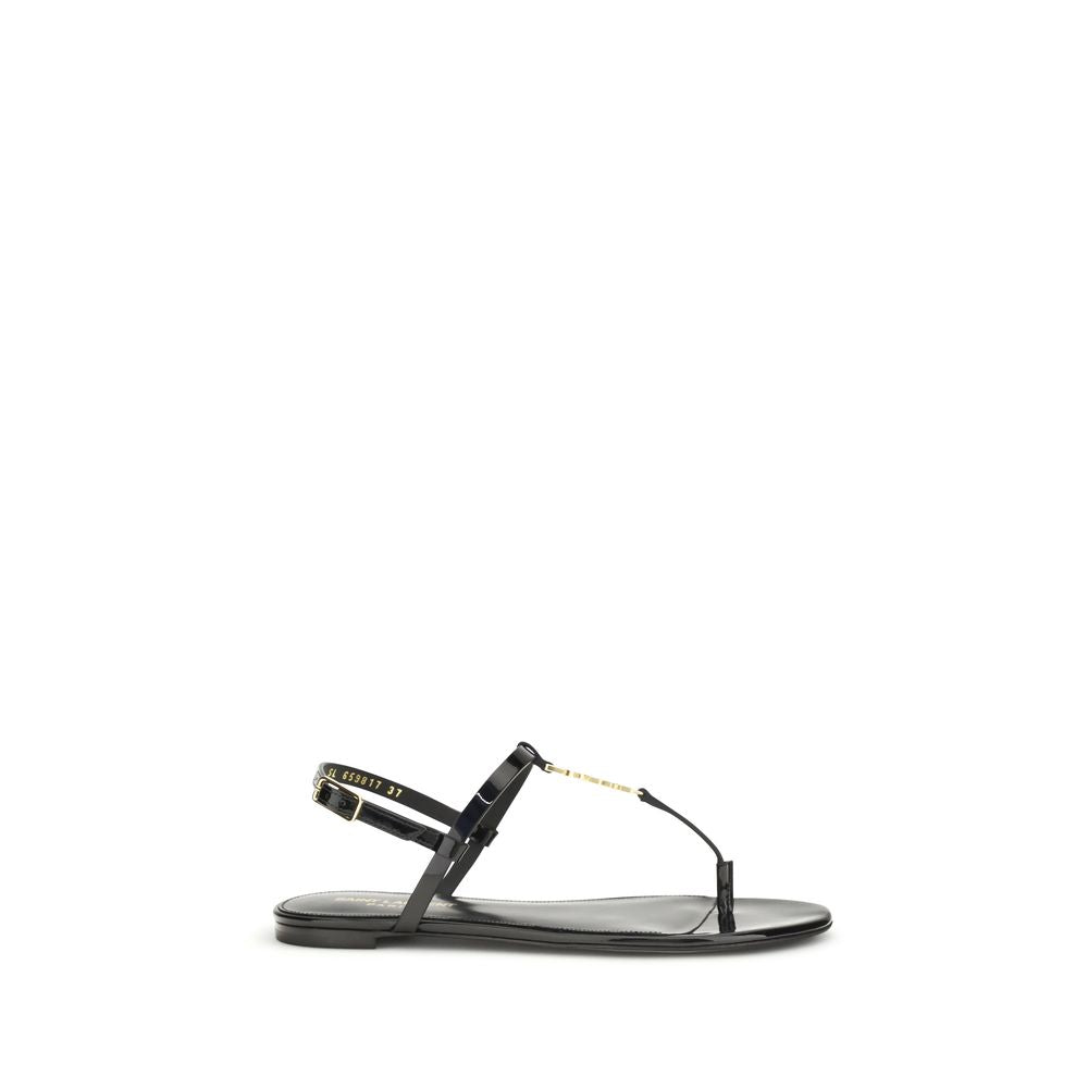 Saint Laurent Black Calf Leather Bos Taurus Flat Sandals