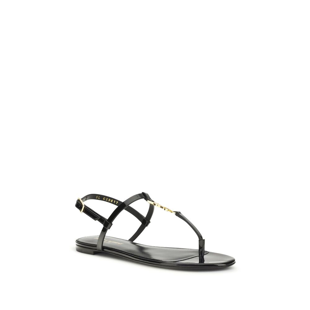 Saint Laurent Black Calf Leather Bos Taurus Flat Sandals