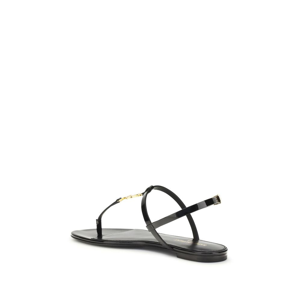 Saint Laurent Black Calf Leather Bos Taurus Flat Sandals