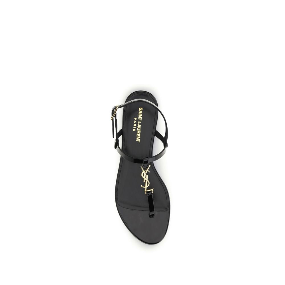 Saint Laurent Black Calf Leather Bos Taurus Flat Sandals