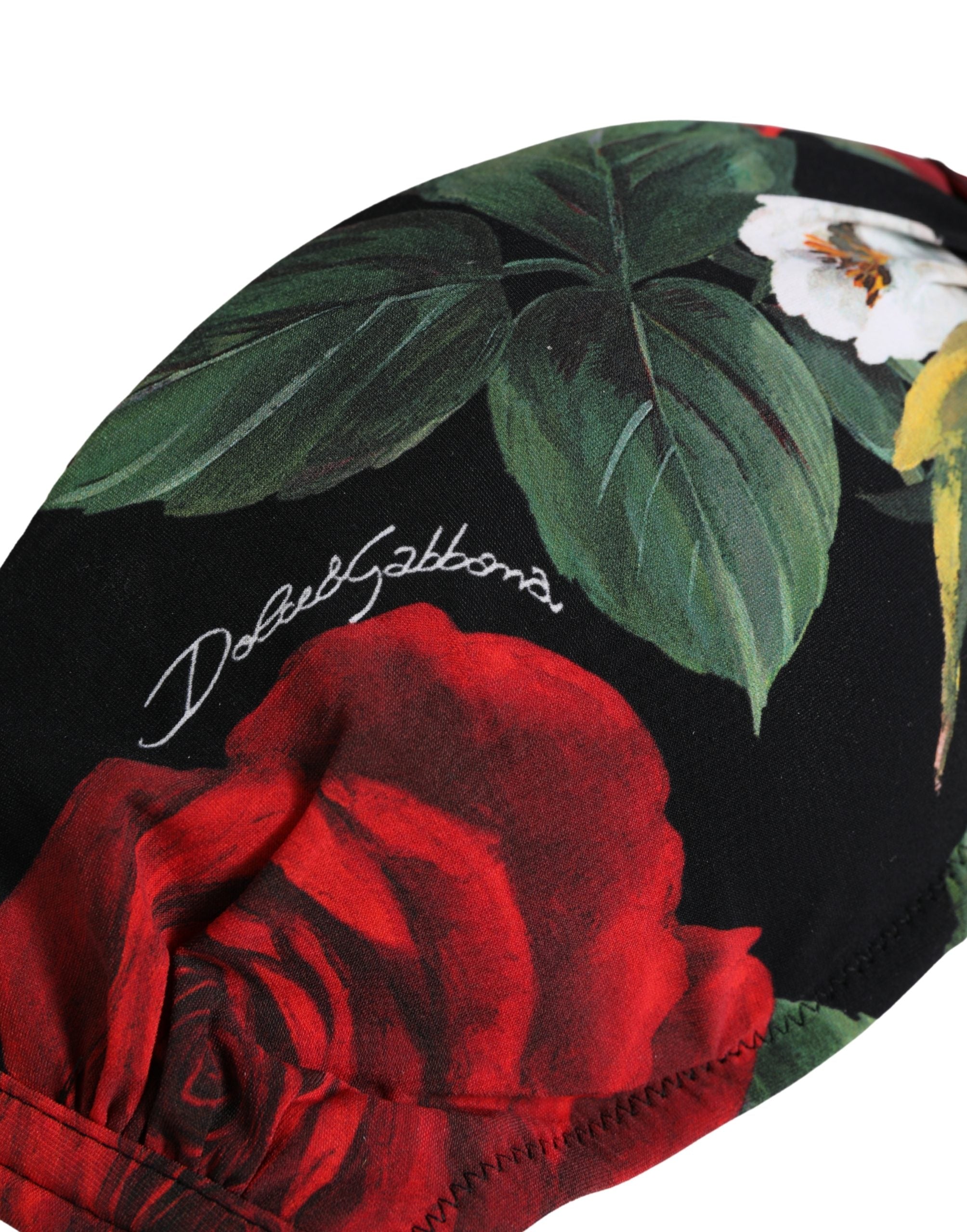 توب بيكيني بتصميم رسن مبطن ونقشة زهور سوداء من دولتشي آند غابانا (Dolce & Gabbana)