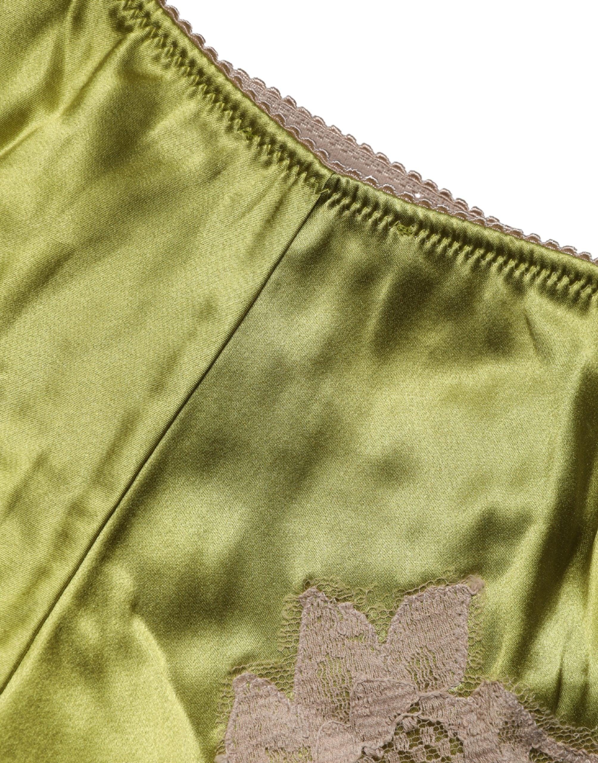 Dolce & Gabbana Underwear Green Silk Satin Floral Lace Panty Brief