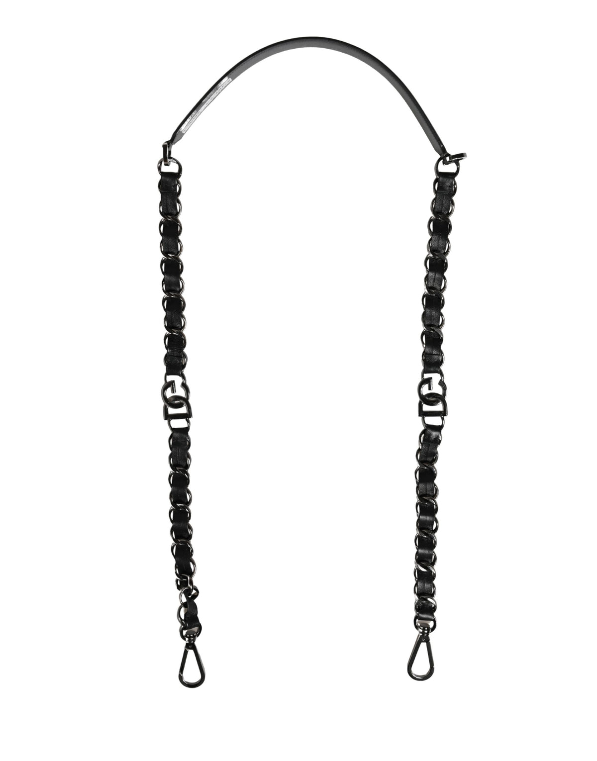 Dolce & Gabbana Black Leather Silver Chain Bag Accessory Shoulder Strap
