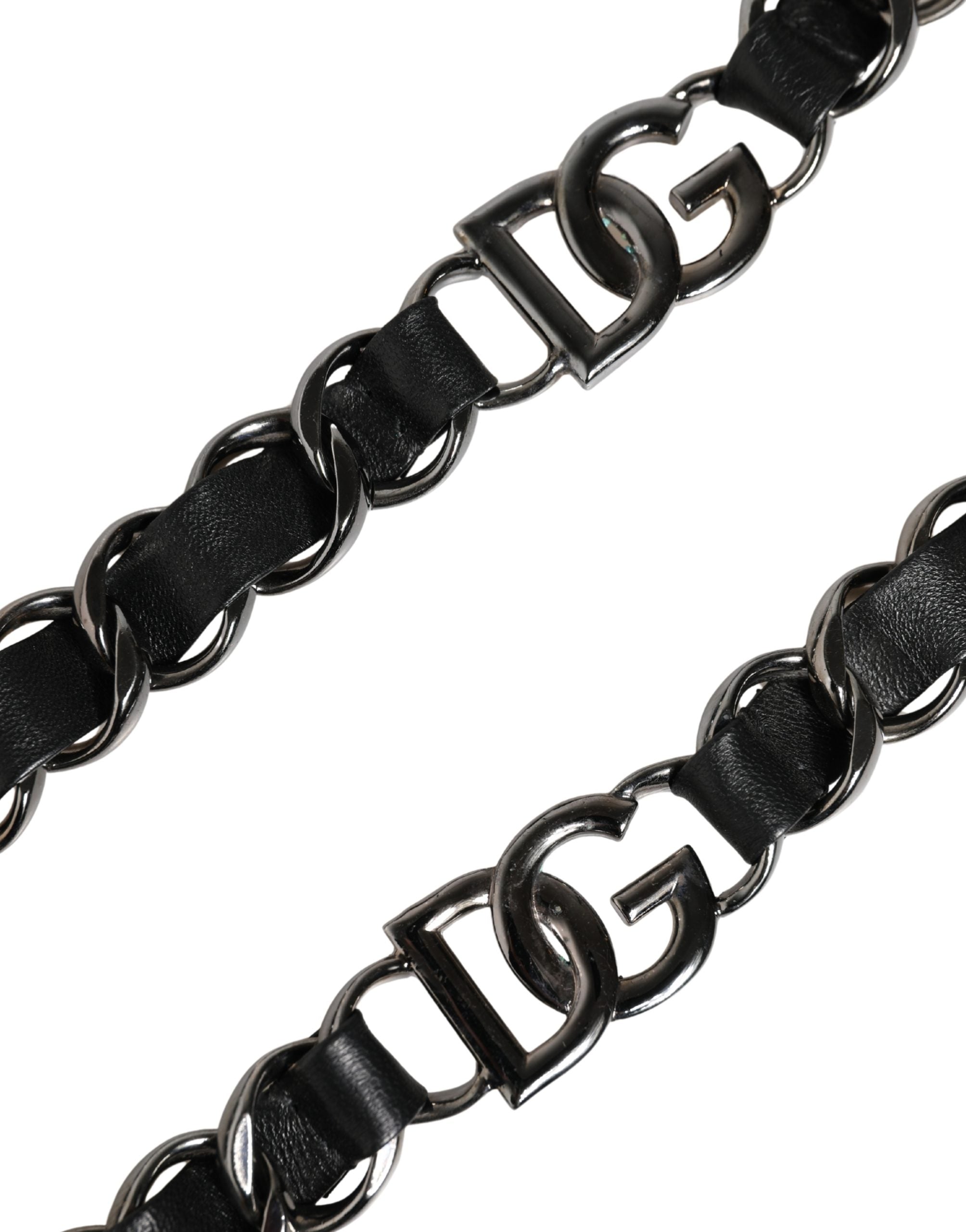 Dolce & Gabbana Black Leather Silver Chain Bag Accessory Shoulder Strap