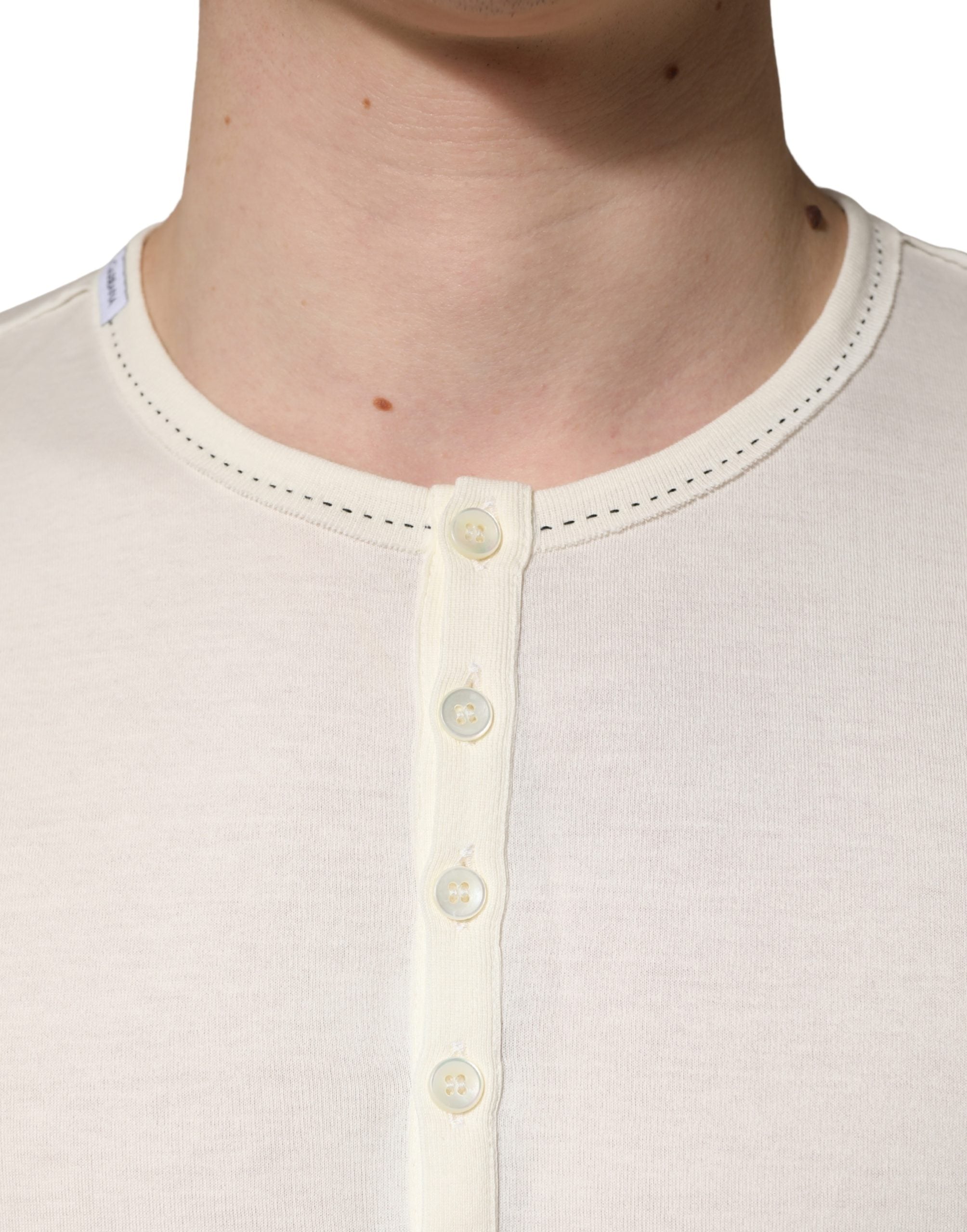 Dolce & Gabbana White Long Sleeves Henley Pullover Sweater