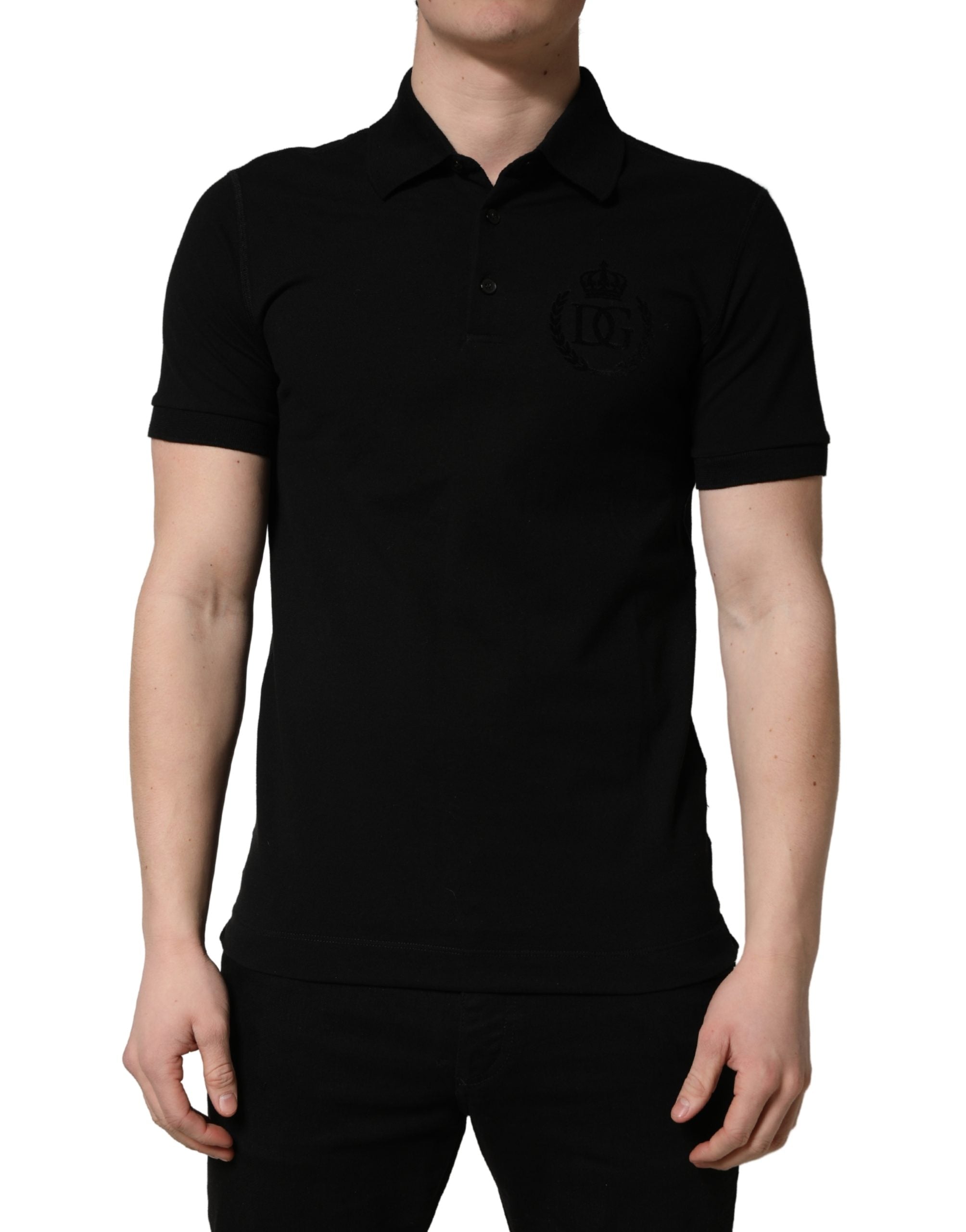 Dolce & Gabbana Black Cotton Collared Short Sleeves Men Polo T-shirt