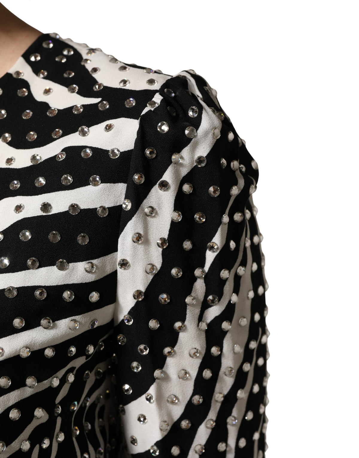 Dolce & Gabbana Black White Zebra Rhinestones Mini Dress