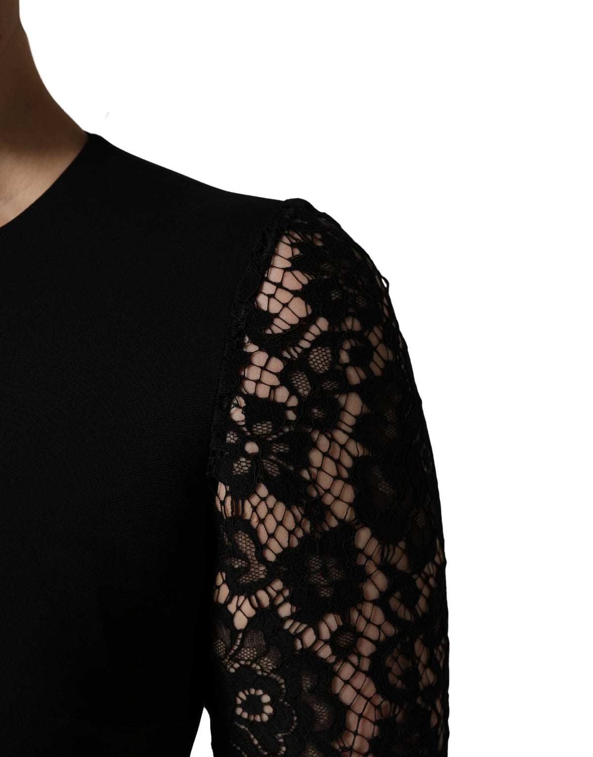 Dolce & Gabbana Black Viscose Lace Long Sleeves Mini Dress