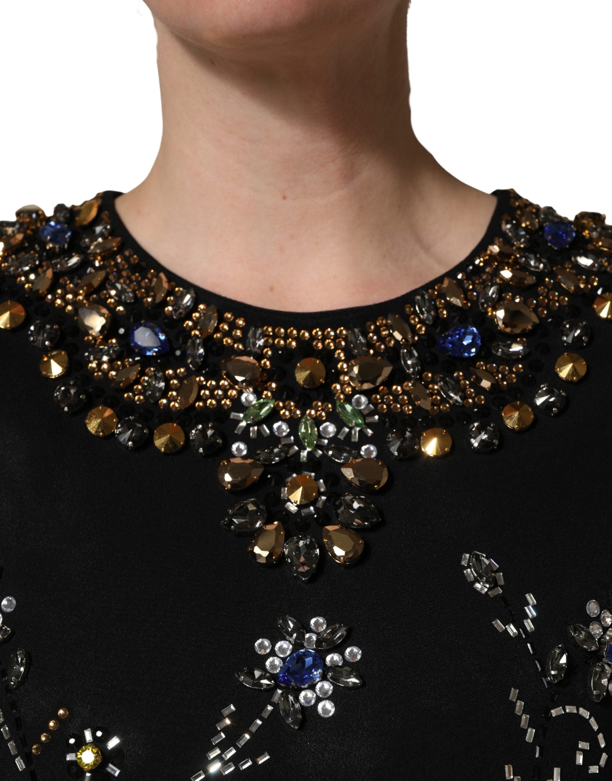 Dolce & Gabbana Black Sleeveless Floral Bead Embellishments Dress