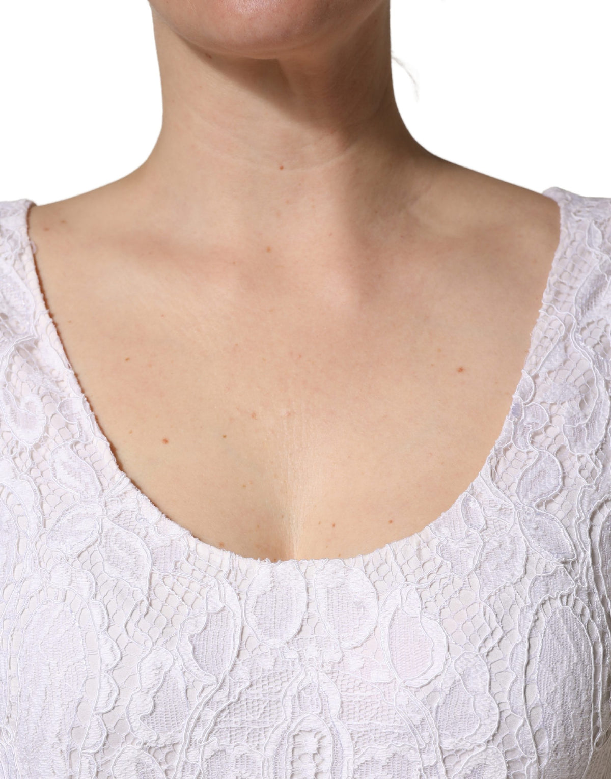 Dolce & Gabbana White Floral Lace Sleeveless Midi Dress