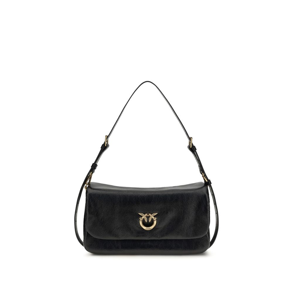 PINKO Black Calf Leather Bos Taurus Shoulder Bag
