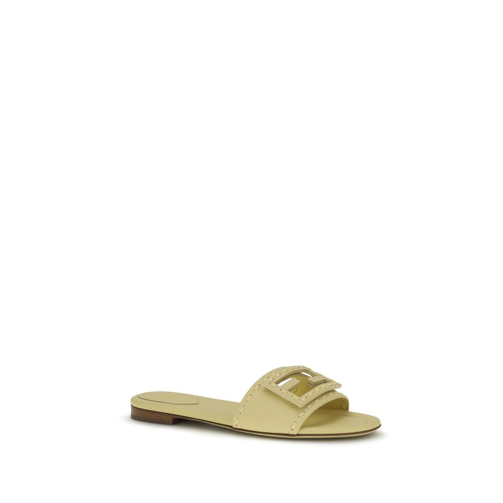 Fendi Beige Calf Leather Bos Taurus Flat Sandals