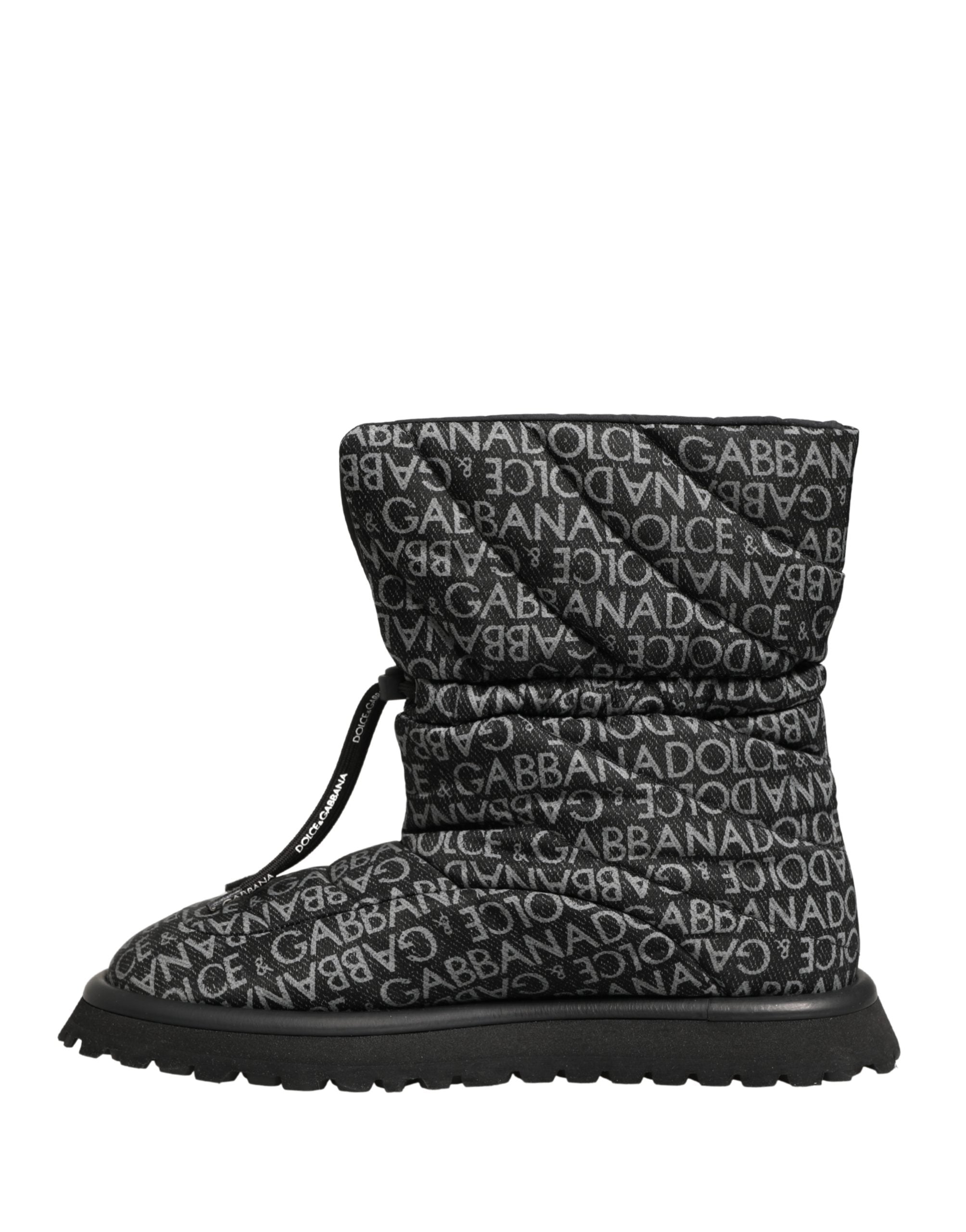 Dolce & Gabbana Black Logo Print Lace Up Snow Boots Shoes