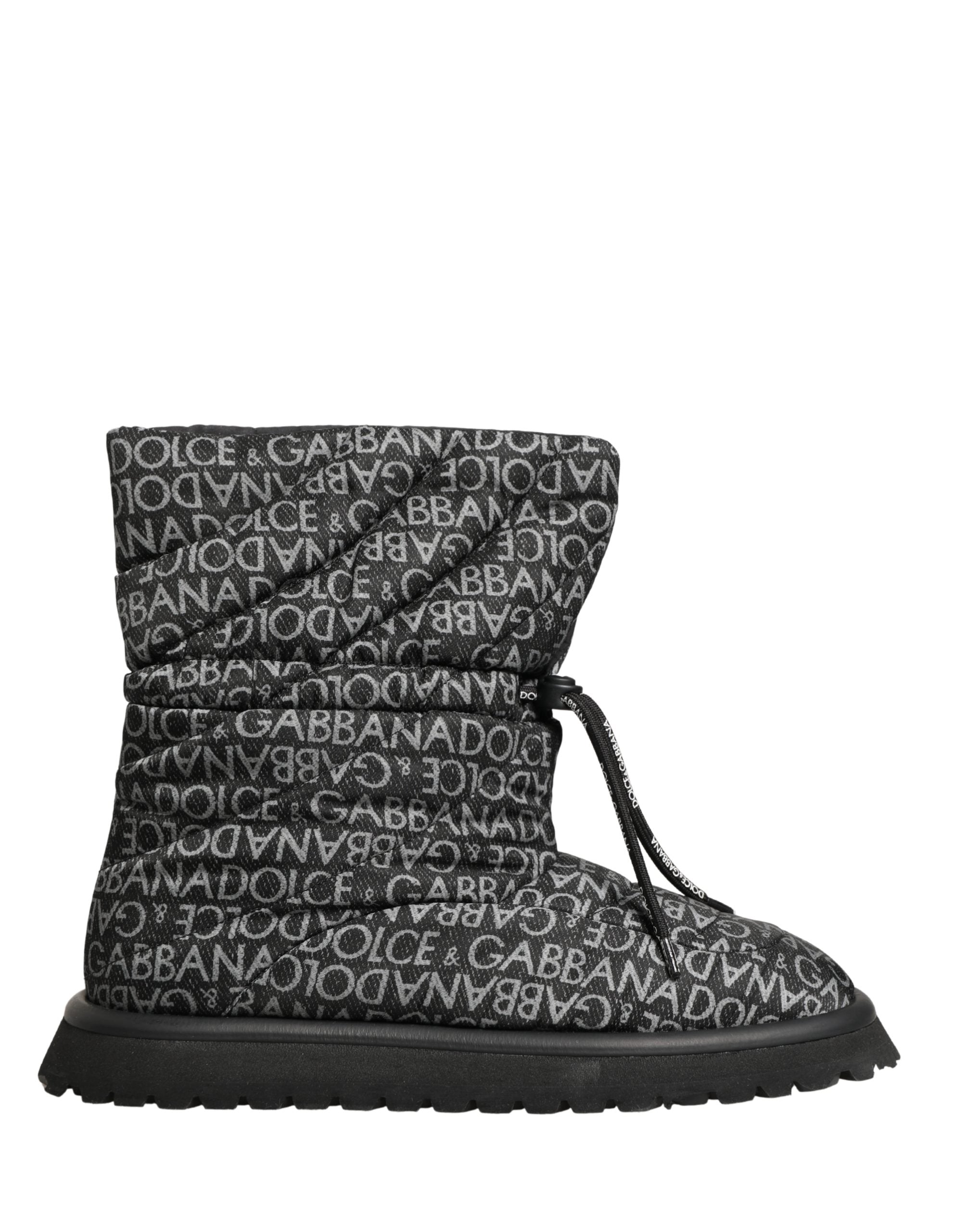 Dolce & Gabbana Black Logo Print Lace Up Snow Boots Shoes