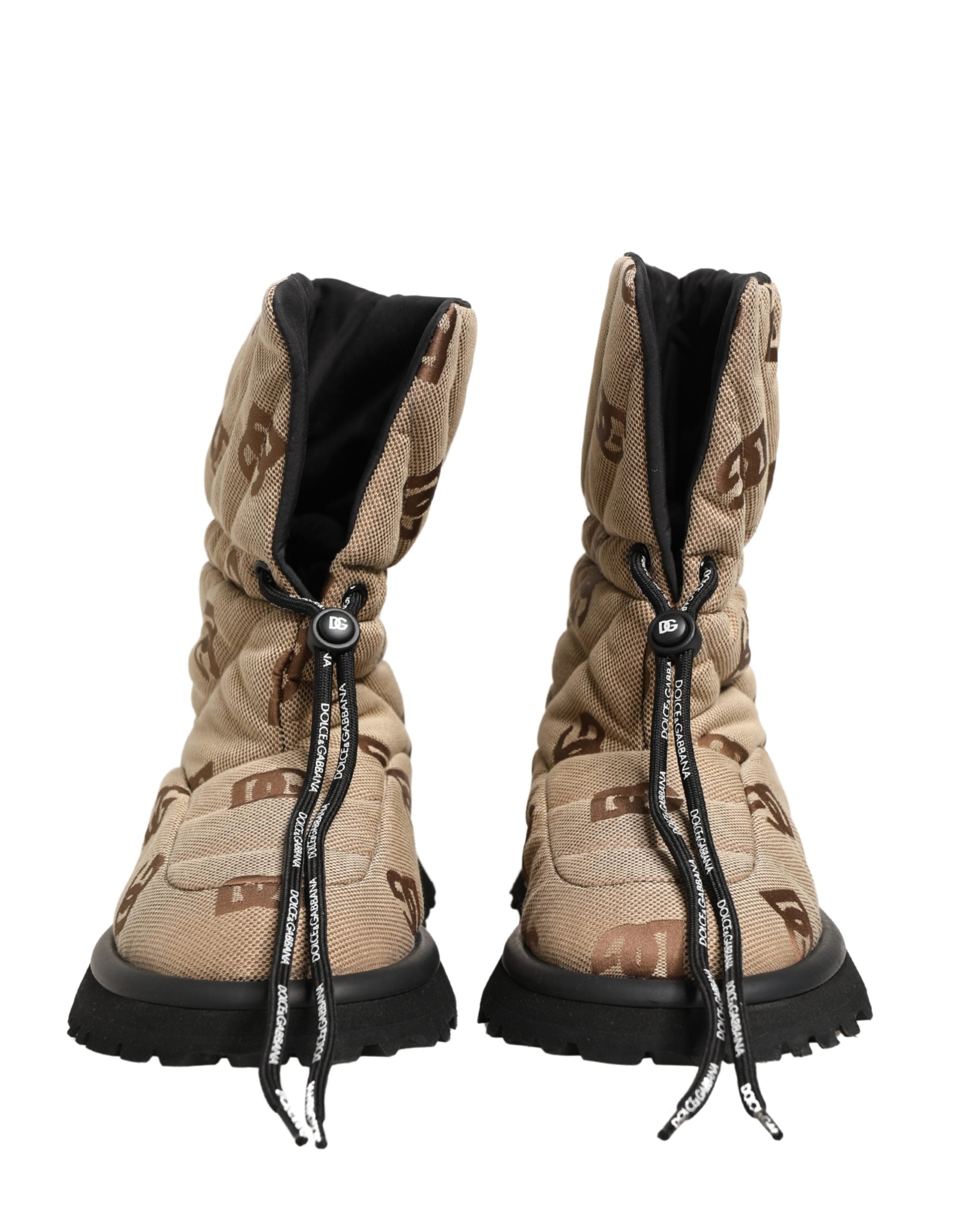 Dolce & Gabbana Brown Logo Print Lace Up Snow Boots Shoes