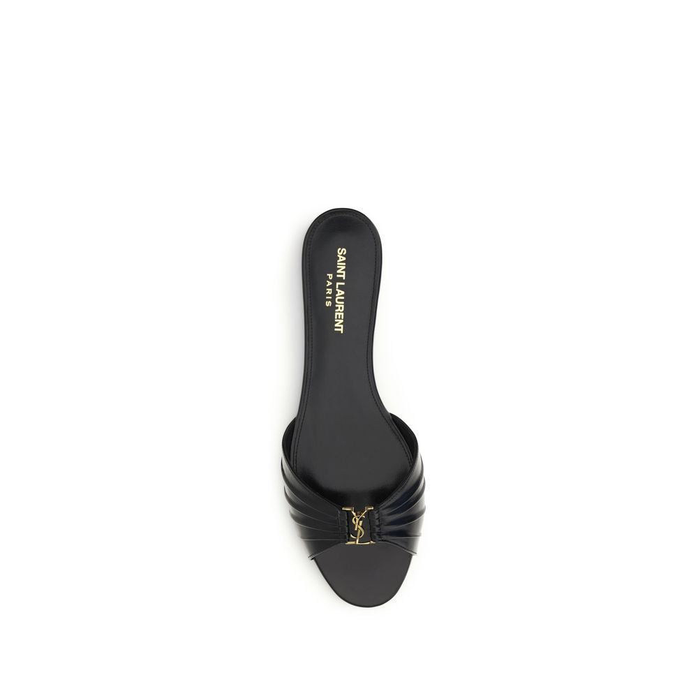 Saint Laurent Black Calf Leather Bos Taurus Flat Sandals