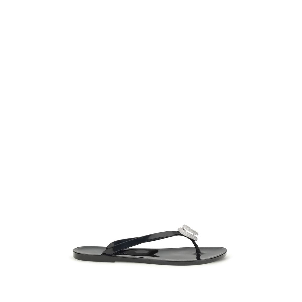 MACH & MACH Black Rubber Flat Sandals