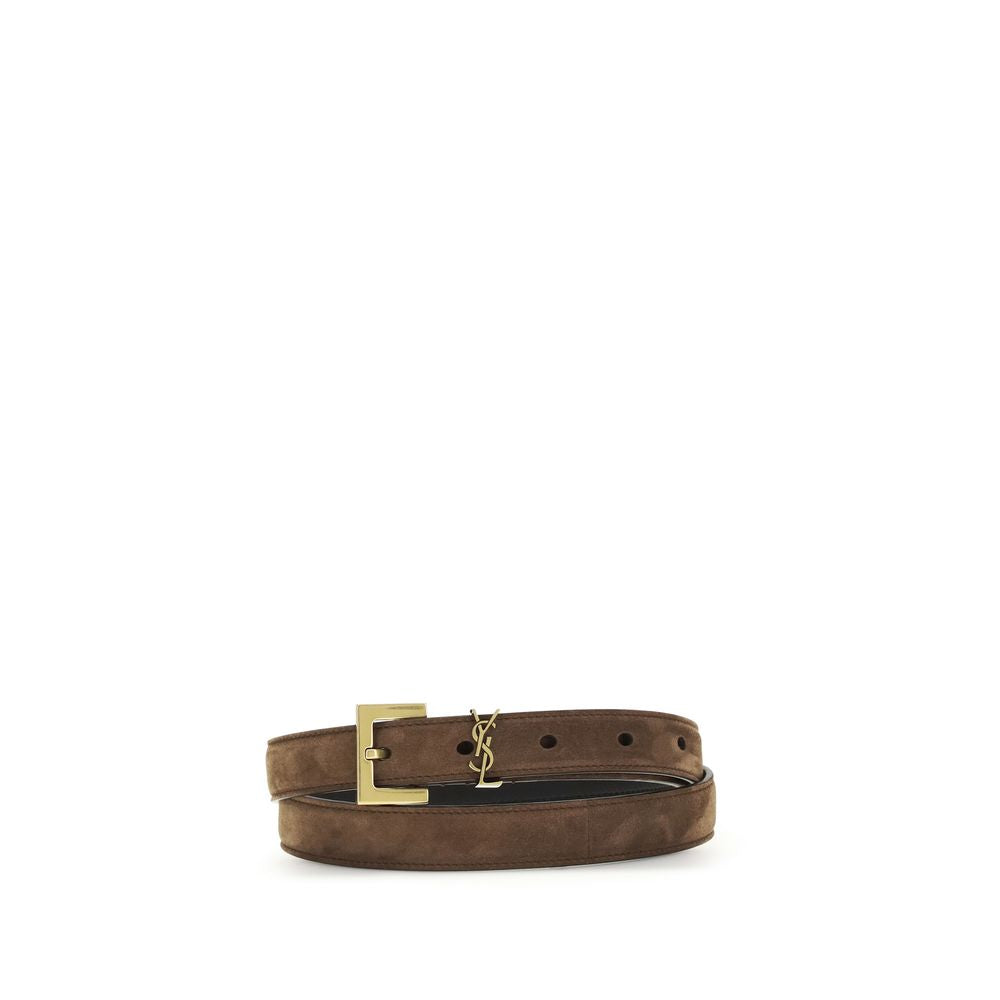 Saint Laurent Brown Calf Leather Bos Taurus Thin Belt