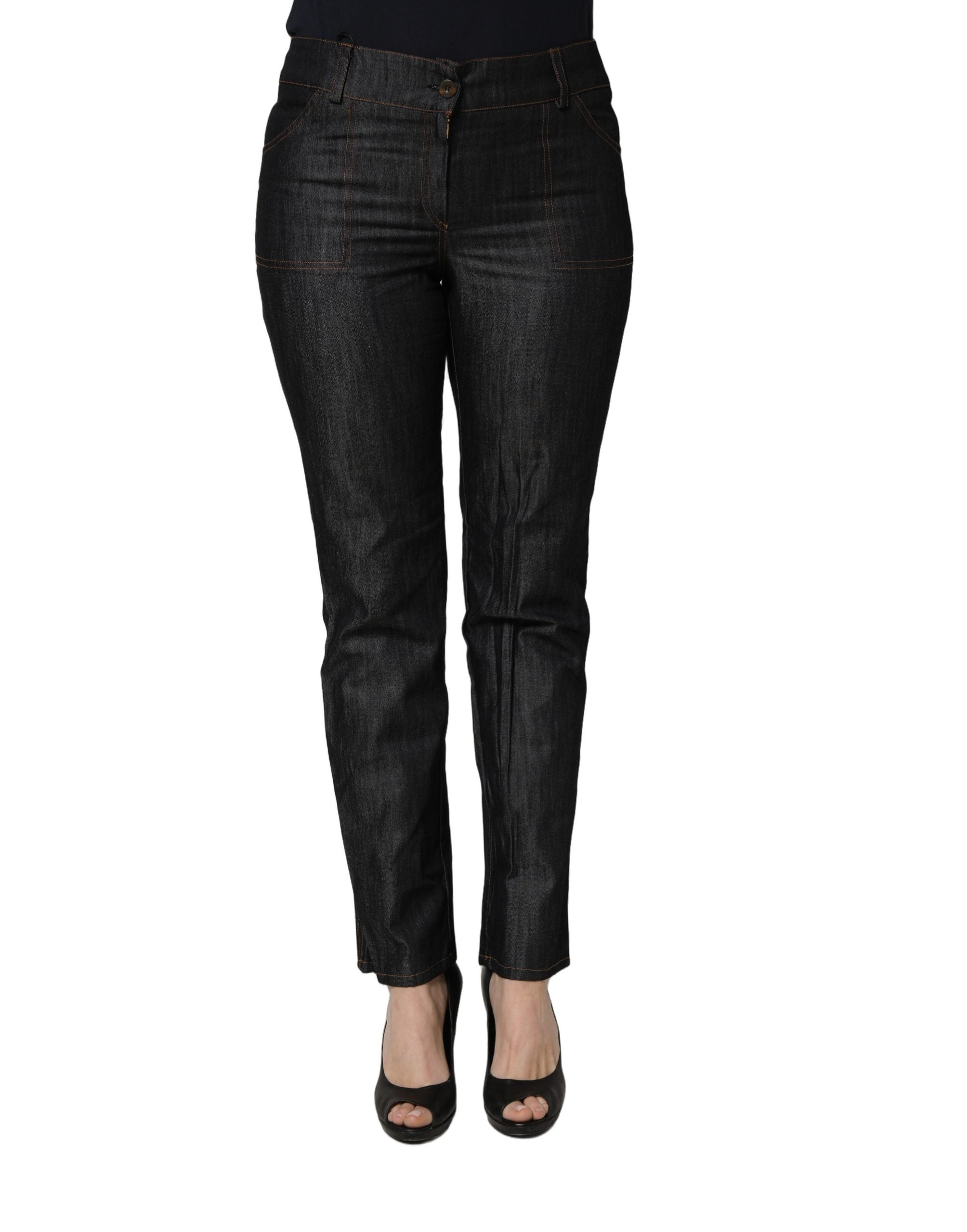 BENCIVENGA Black Cotton Mid Waist Skinny Denim Trouser Jeans
