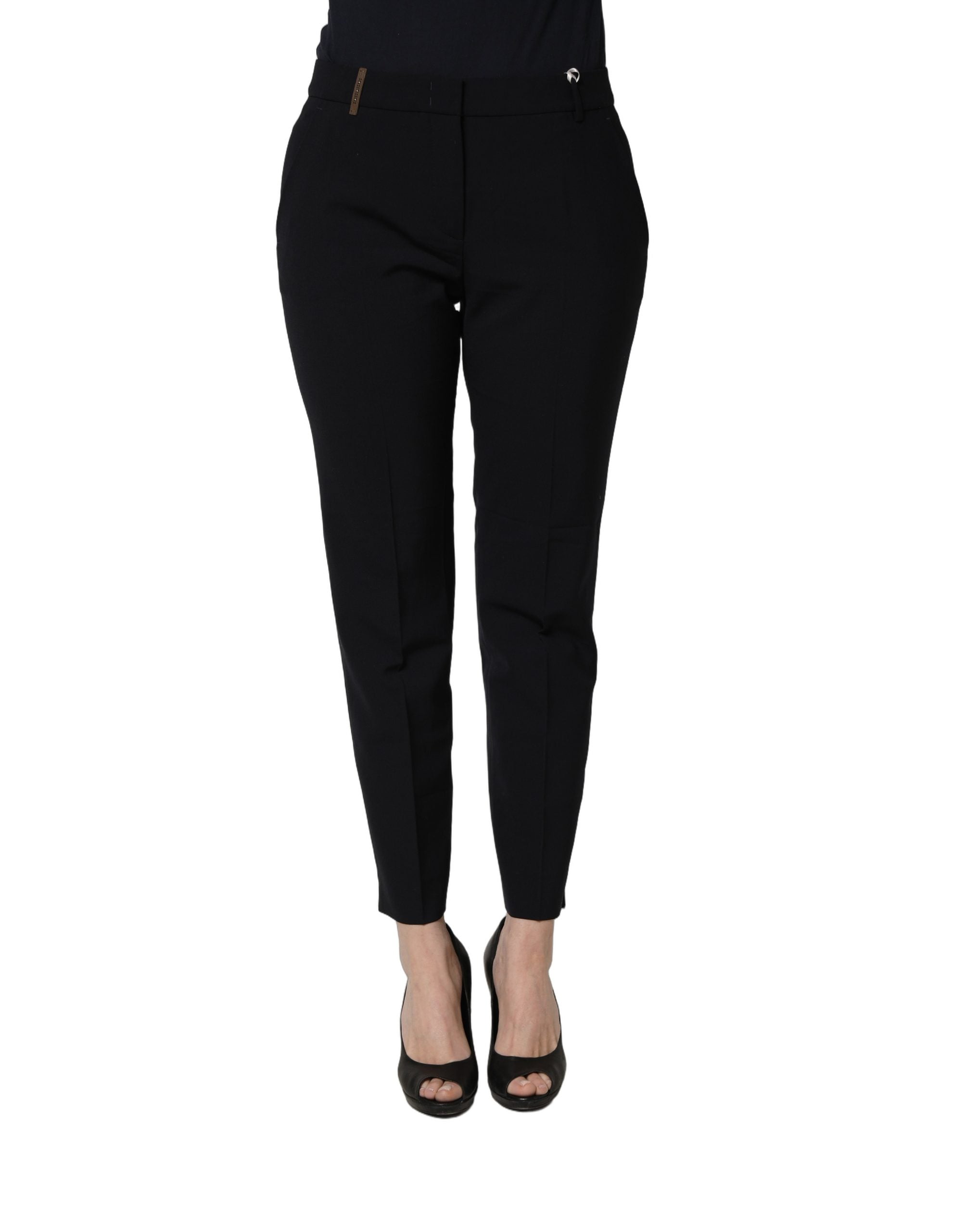 Peserico Black Skinny Mid Waist Chino Women Trouser Pants