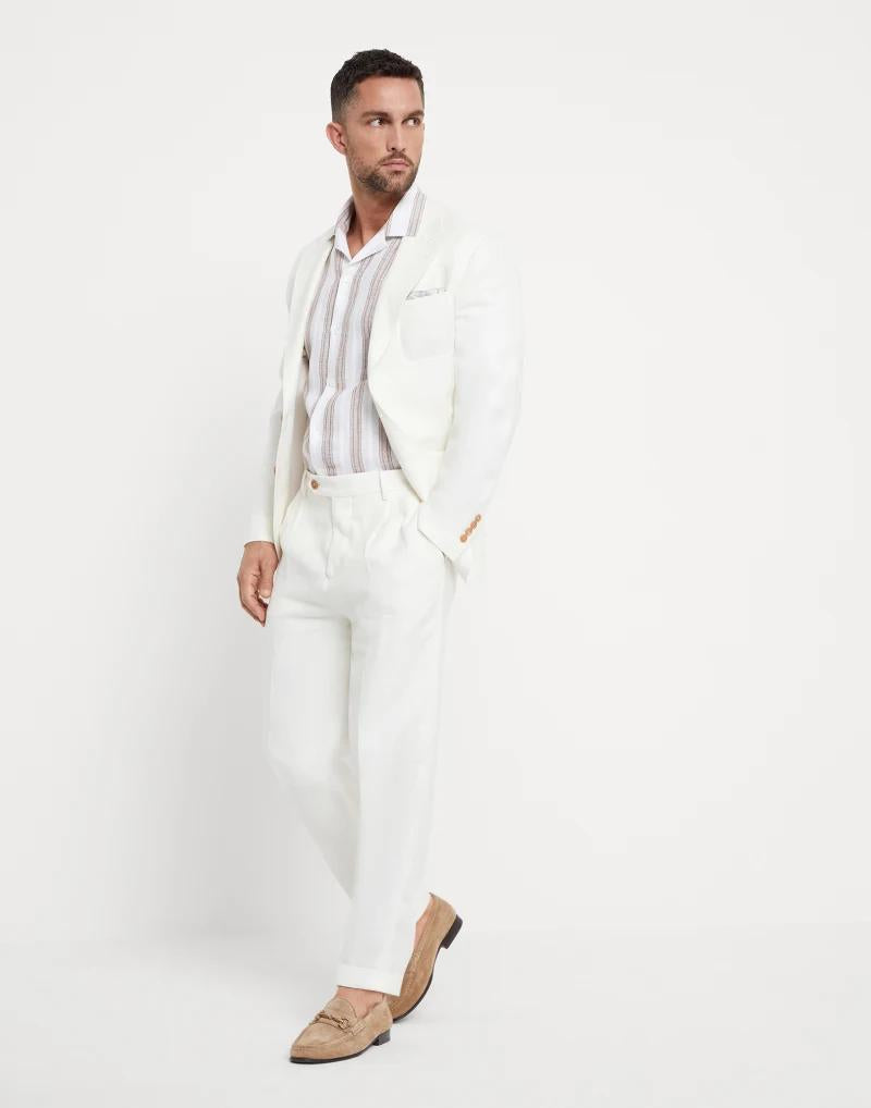 Brunello Cucinelli White Linen Pattern Shirt