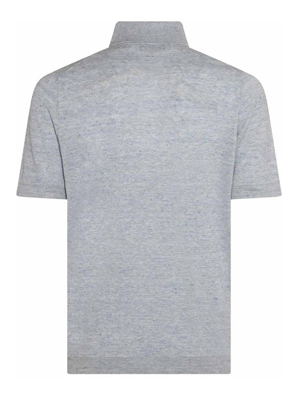 Brunello Cucinelli Light Blue Linen Shortsleeve Shirt