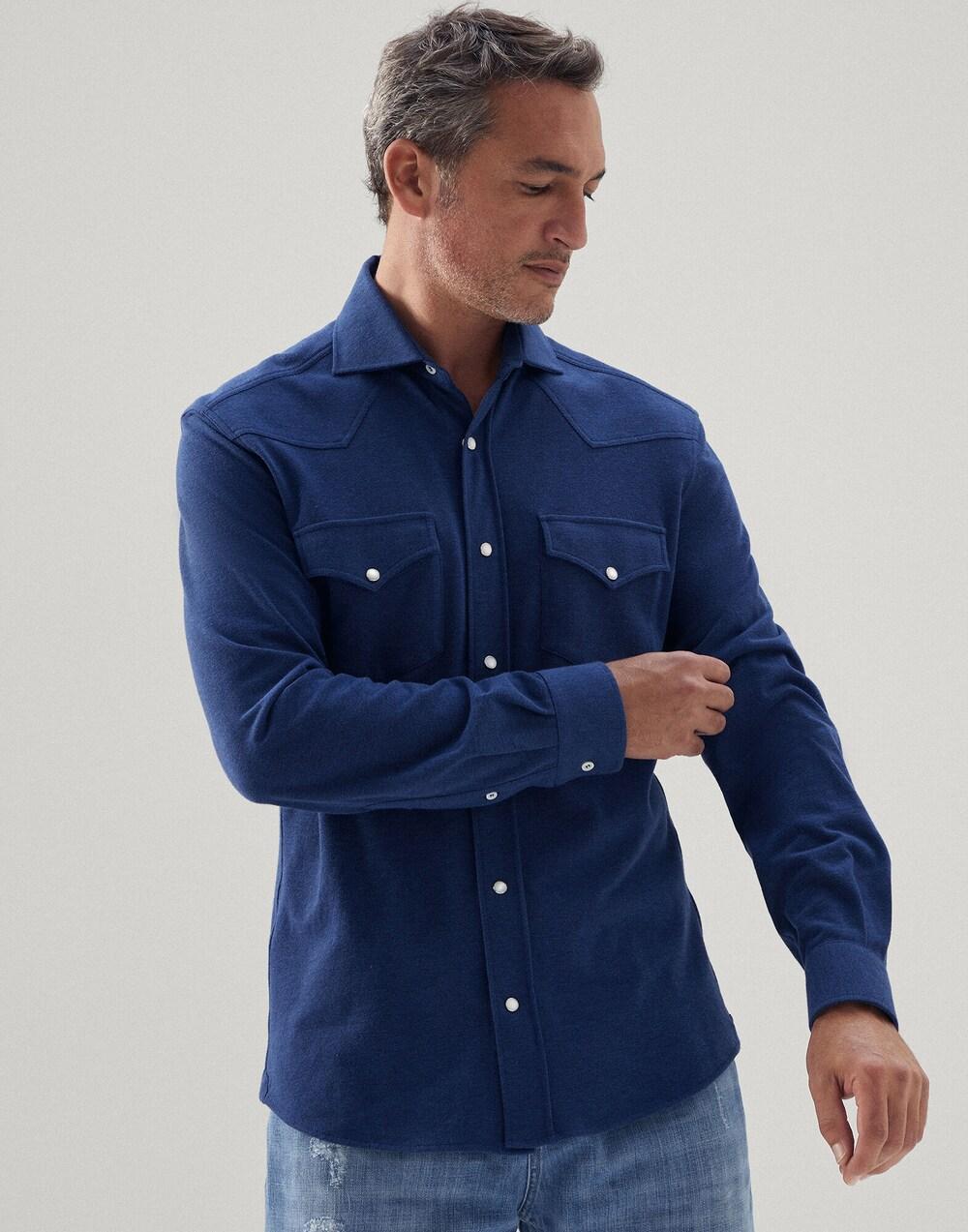 Brunello Cucinelli Blue Cotton Shirt