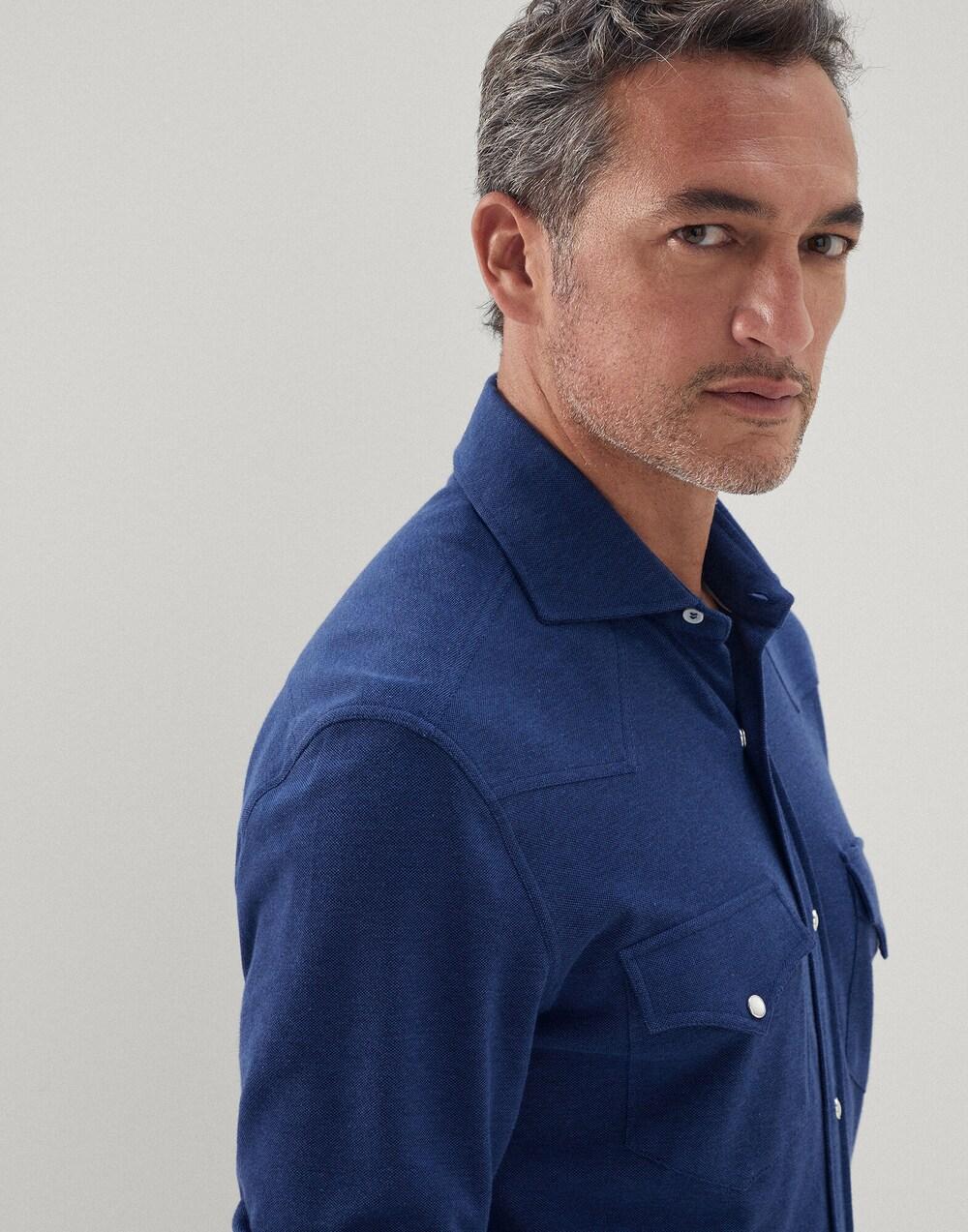 Brunello Cucinelli Blue Cotton Shirt