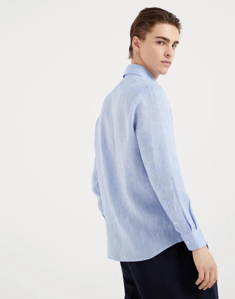 Brunello Cucinelli Blue Linen Shirt