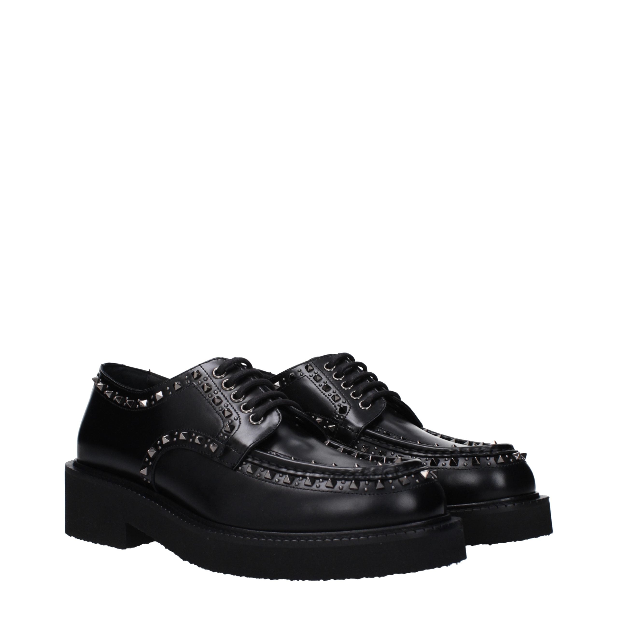 Valentino Garavani Black Leather Oxfords And Derbies