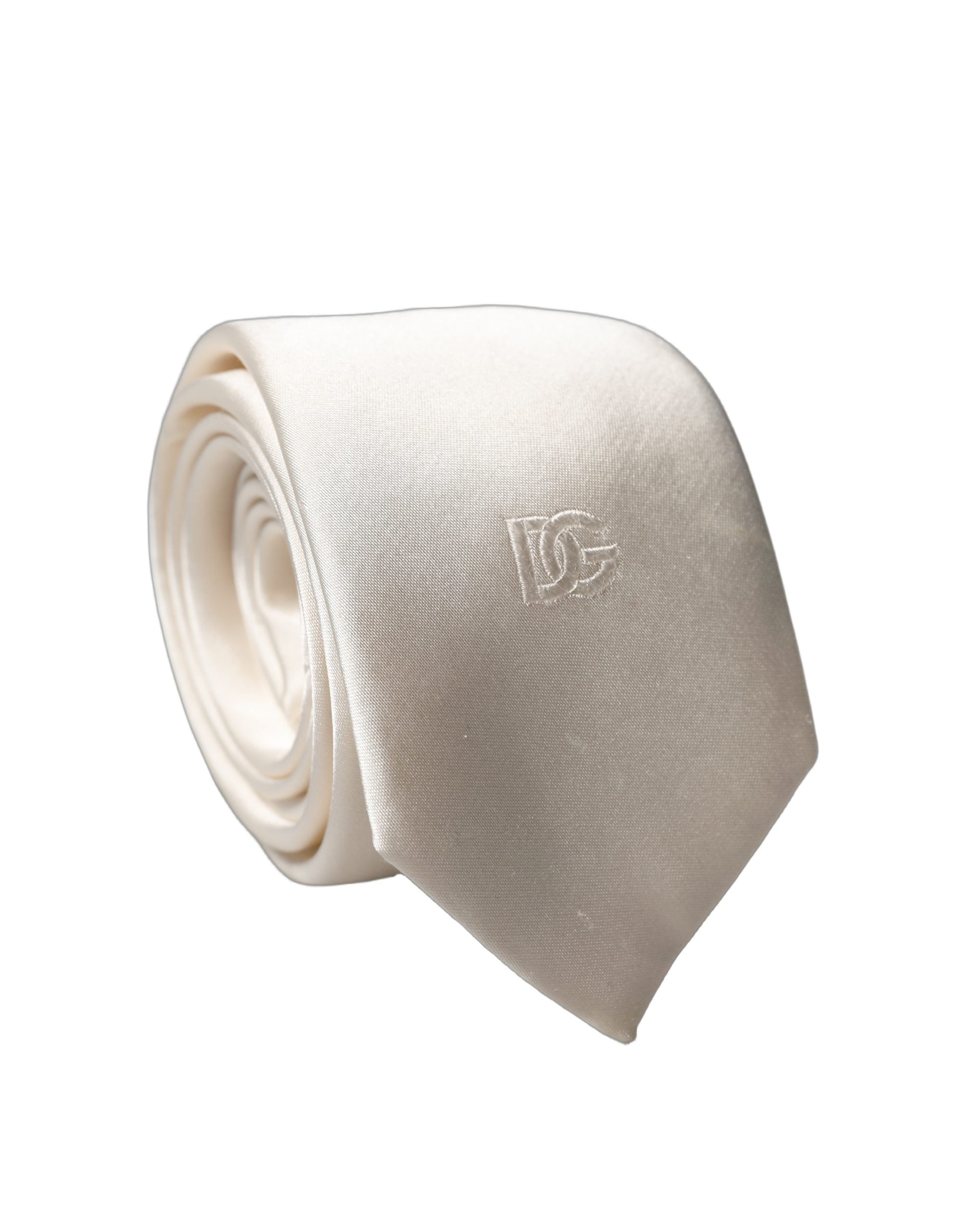 Dolce & Gabbana Off White DG Embroidery Silk Adjustable Men Necktie Tie