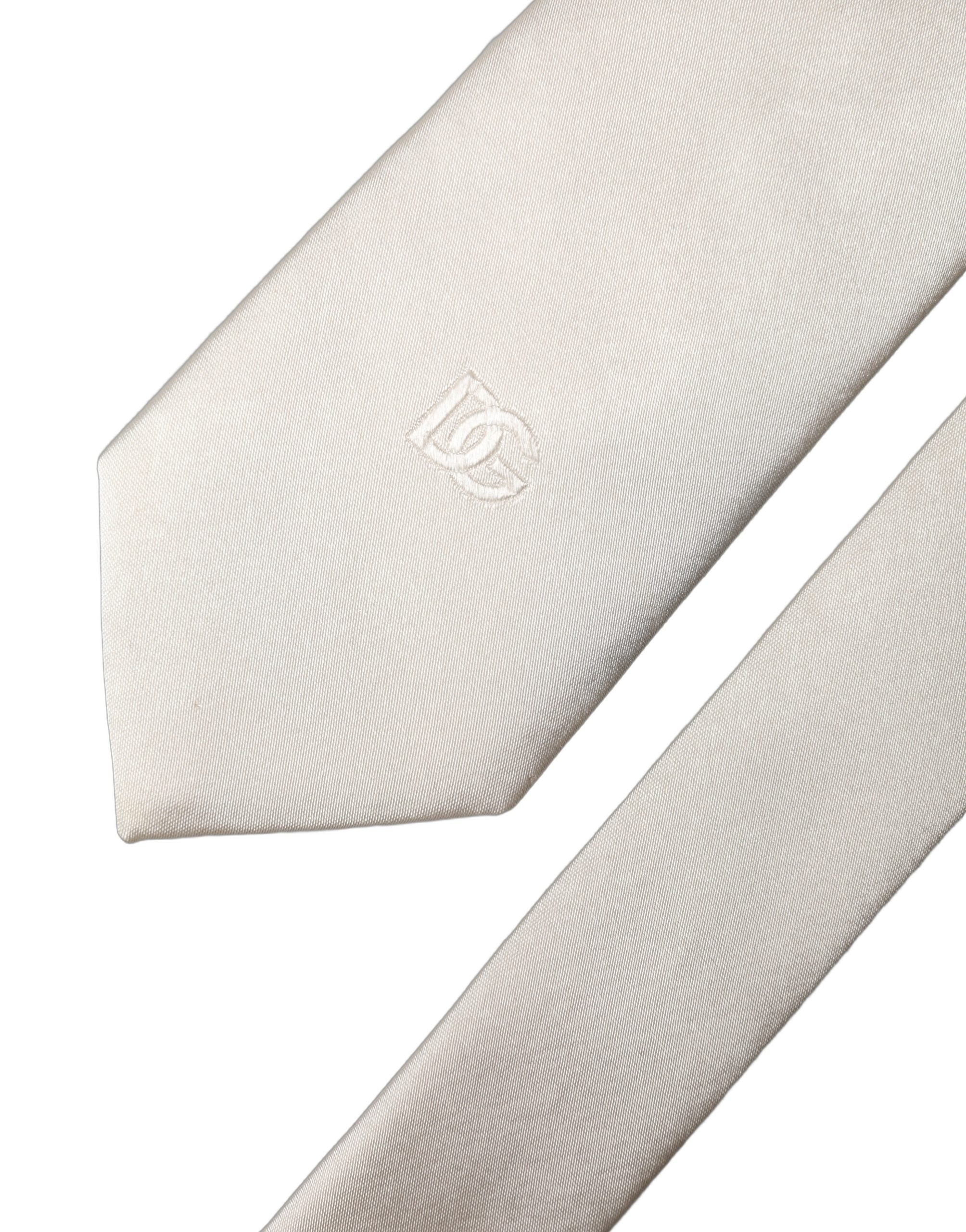 Dolce & Gabbana Off White DG Embroidery Silk Adjustable Men Necktie Tie