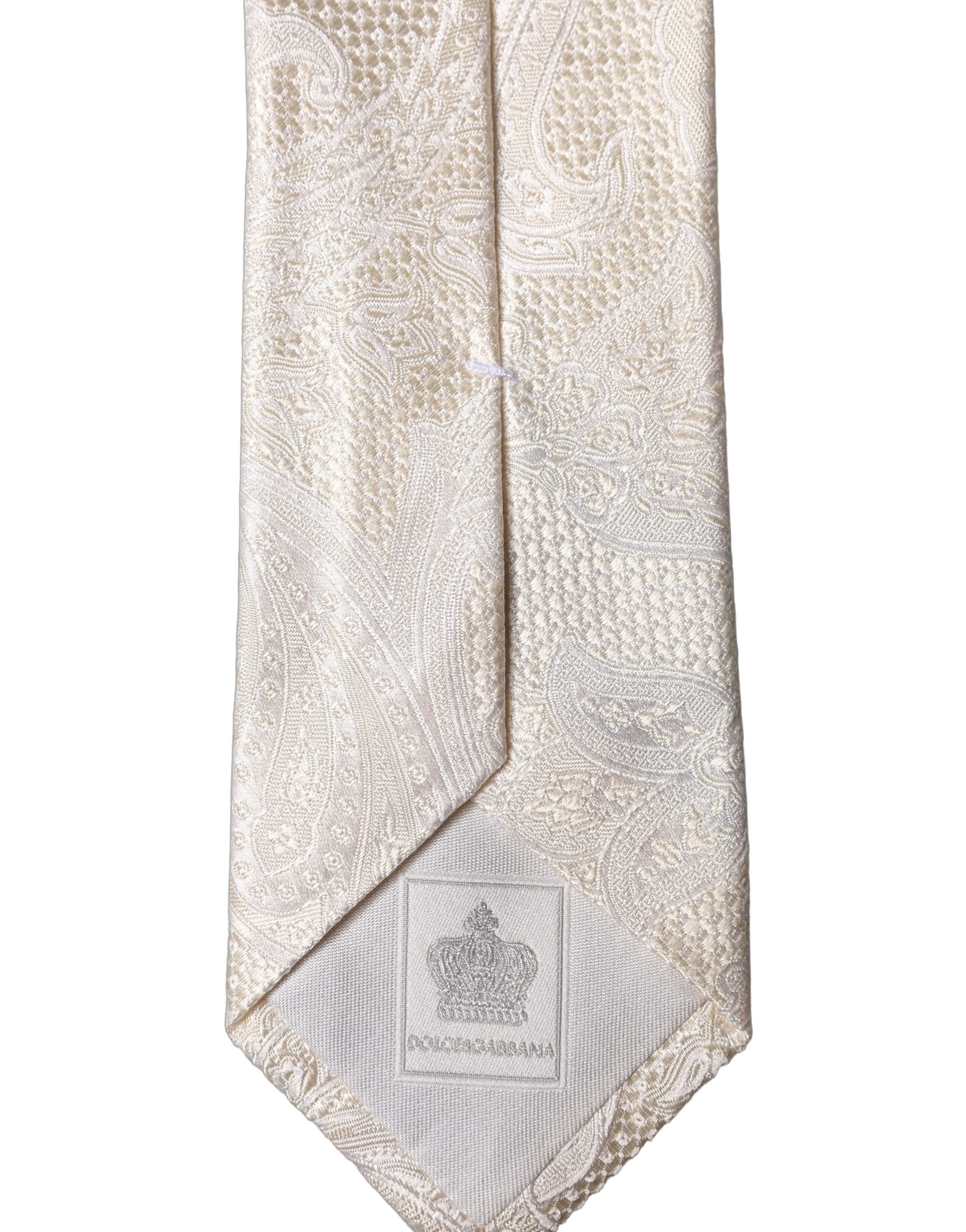 Dolce & Gabbana Off White Floral Silk Adjustable Men Tied Necktie Tie