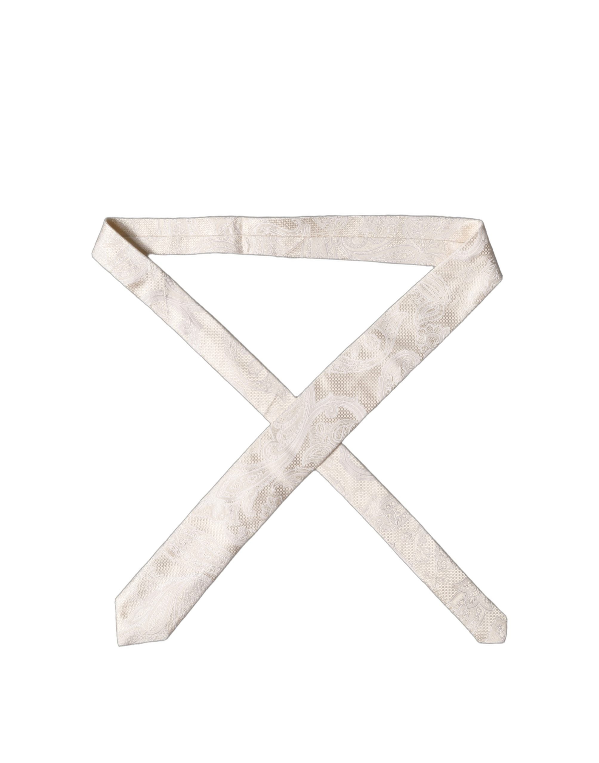 Dolce & Gabbana Off White Floral Silk Adjustable Men Tied Necktie Tie