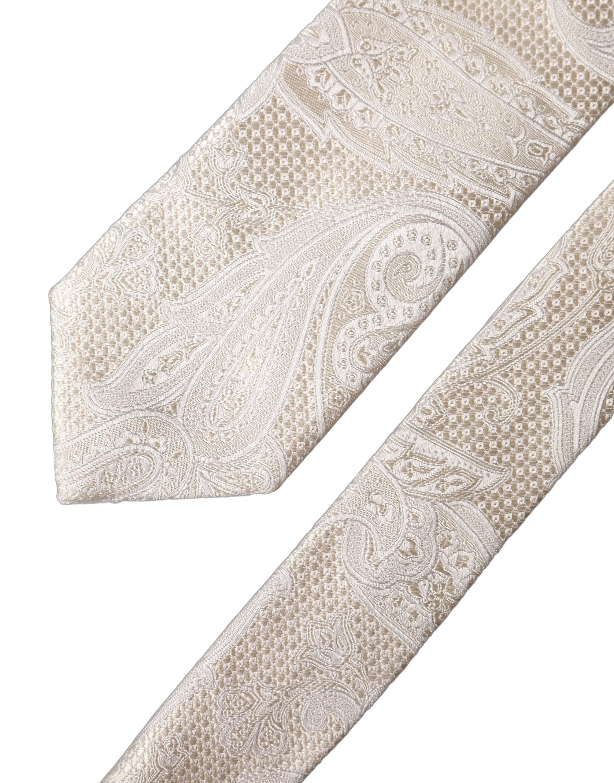 Dolce & Gabbana Off White Floral Silk Adjustable Men Tied Necktie Tie