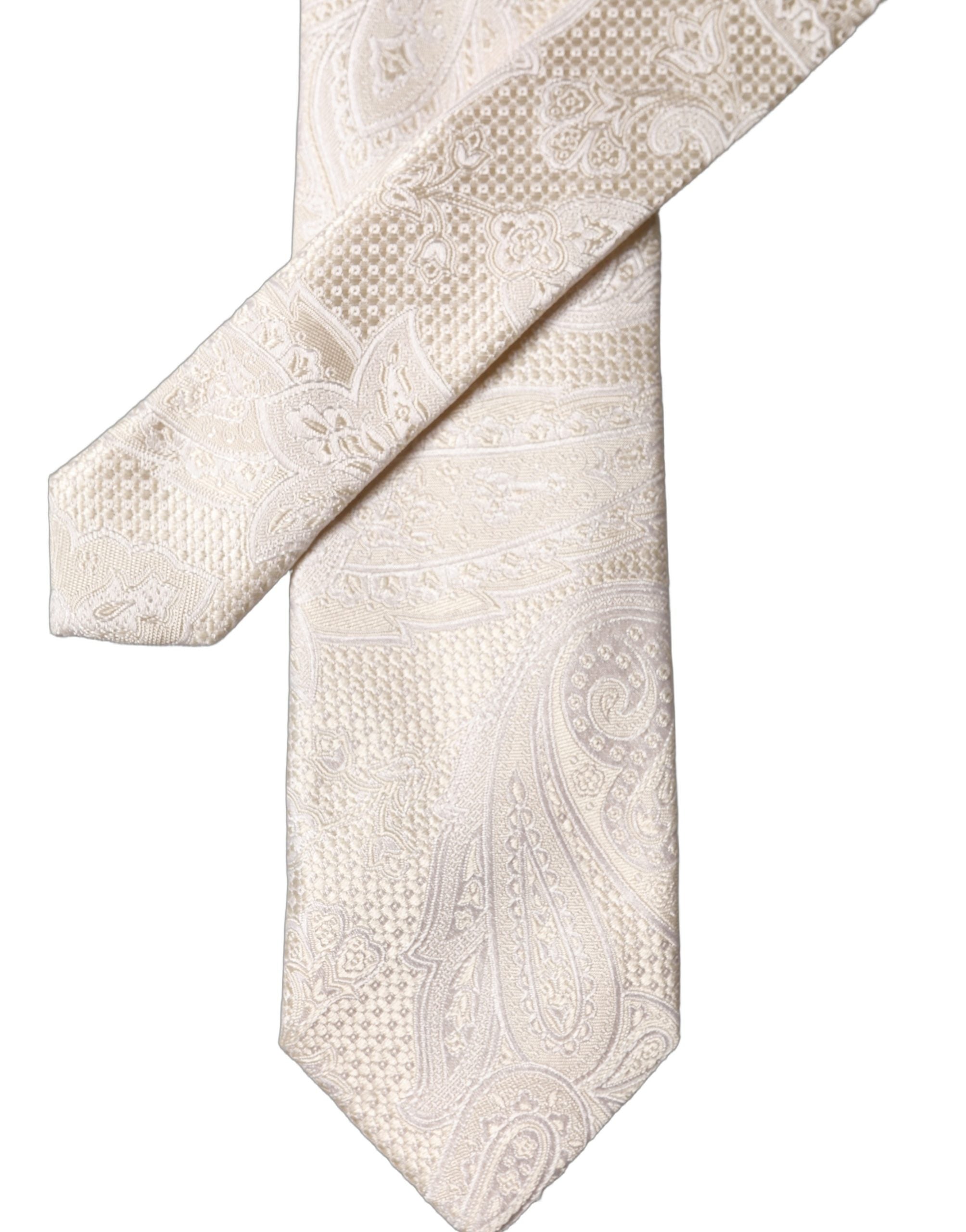 Dolce & Gabbana Off White Floral Silk Adjustable Men Tied Necktie Tie