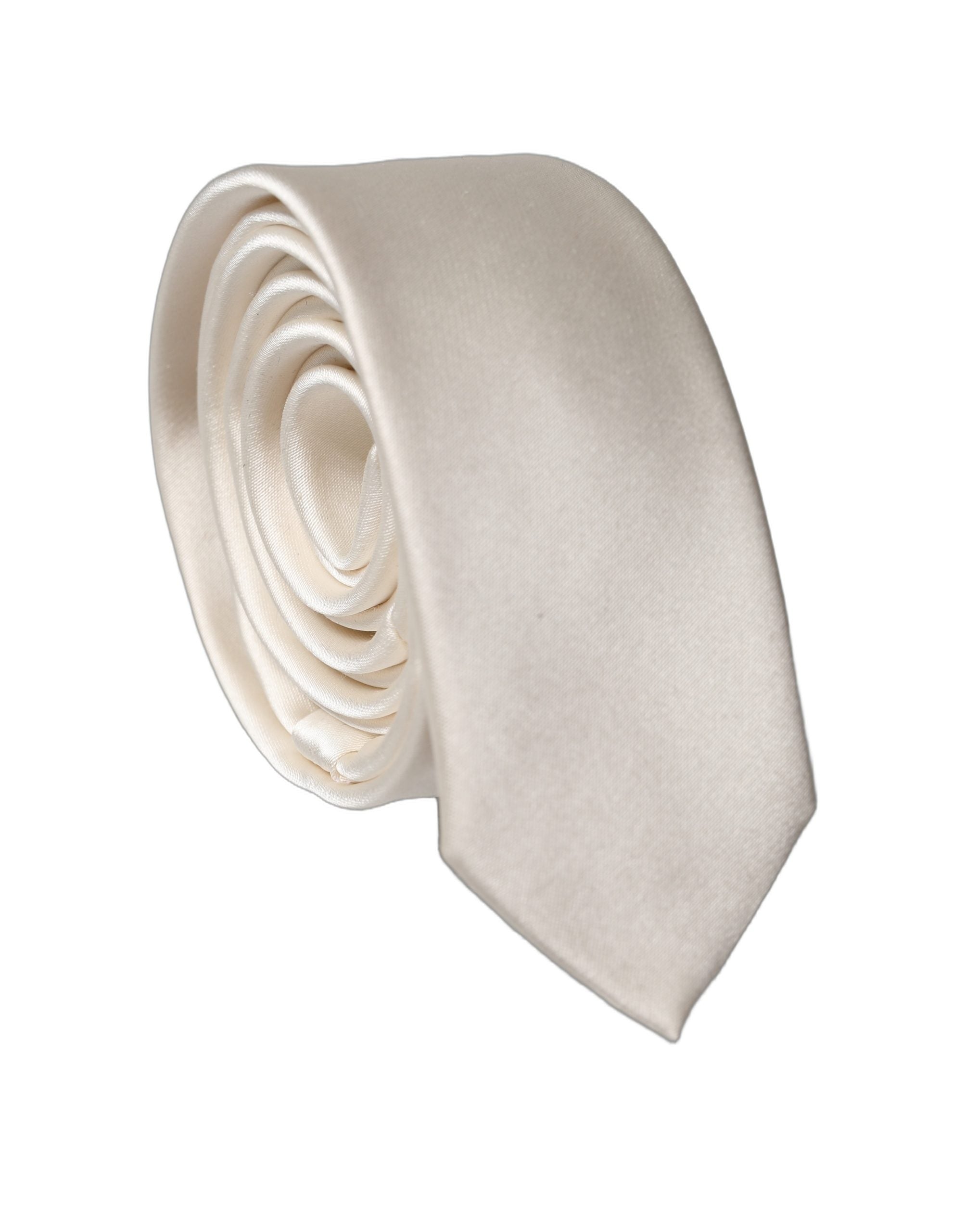 Dolce & Gabbana Off White Satin 100% Silk Adjustable Men Tied Necktie Tie